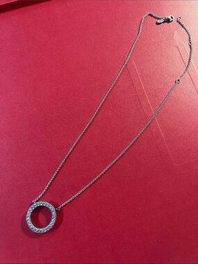 Pandora Silver Circle Pendant Necklace with Pavé Accent